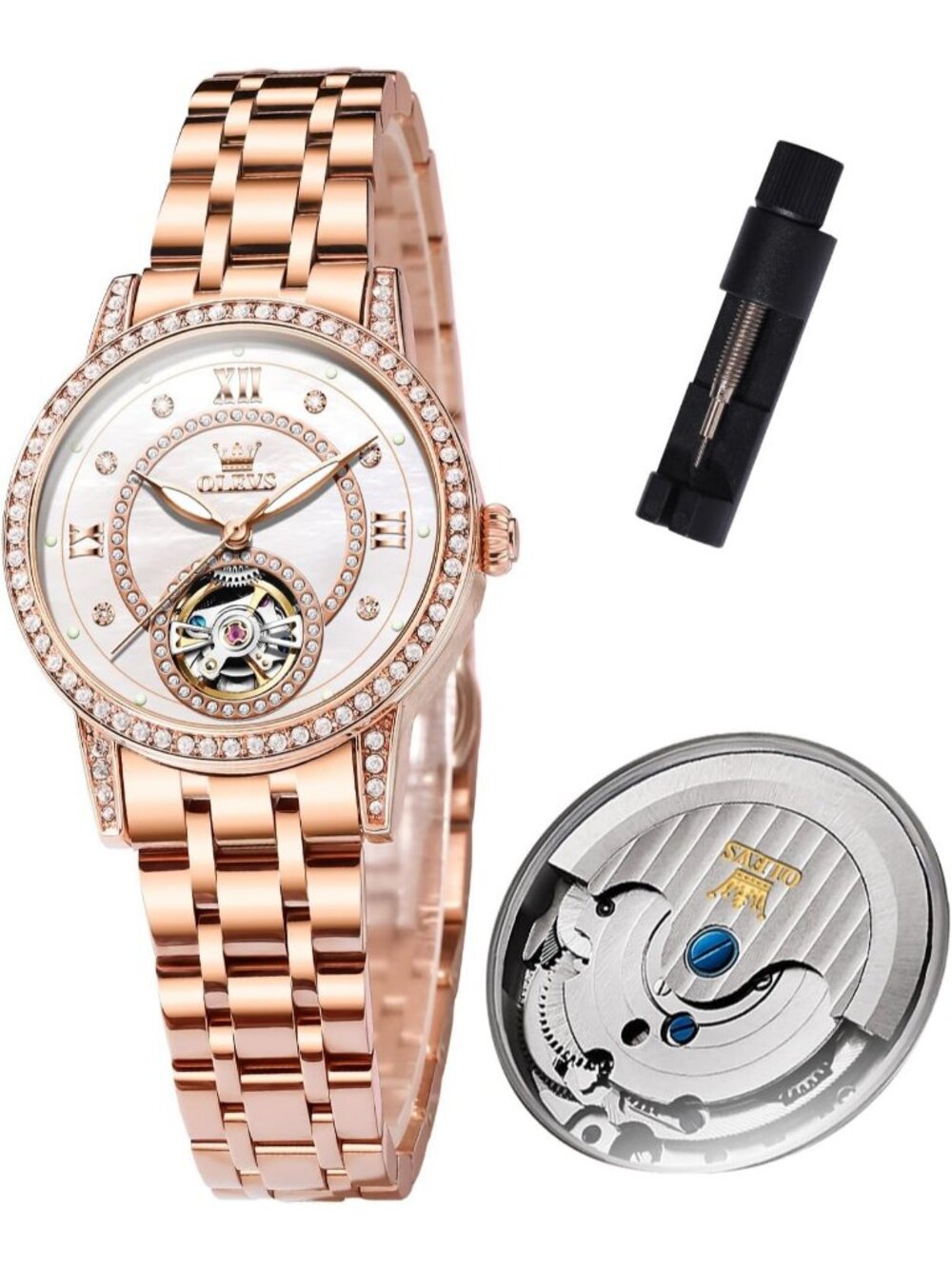 Women’s Rose White Automatic Starry Sky Diamond Bezel Luxury Mechanical Watches